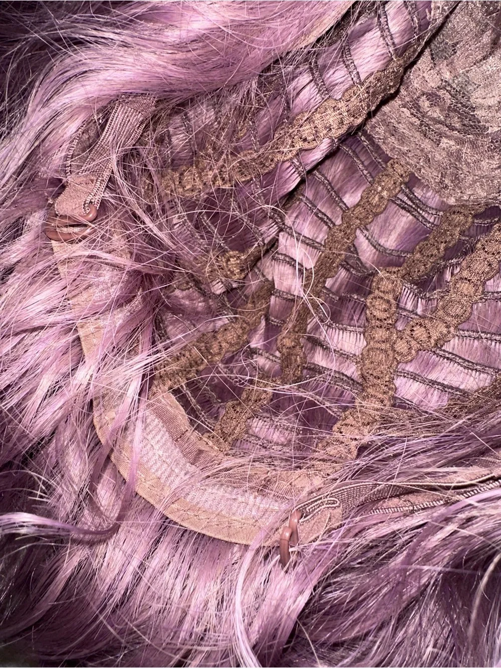 NWOT short wavy wig in a muted dusty mauve/purple shade cosplay